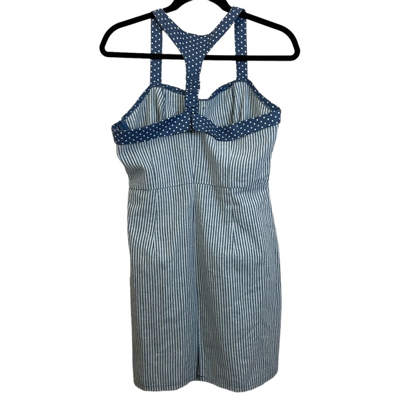 Anthropologie Doe&Rae Sz. L Halter Mini Dress Stripes side Zipper Linen/Cotton - Picture 2 of 15
